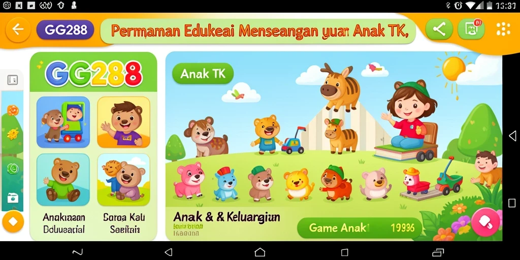 Antarmuka aplikasi GG288 yang ramah anak dan menyenangkan.