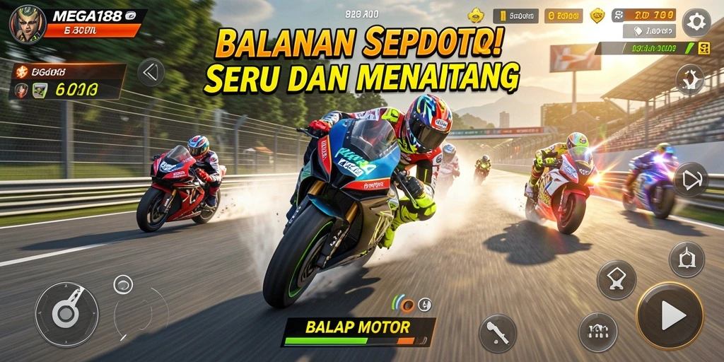 Antarmuka MEGA188 menampilkan balapan motor yang seru dan penuh aksi.