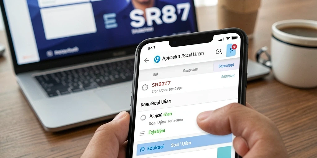 Tampilan antarmuka aplikasi Soal Ujian SR877 yang interaktif.